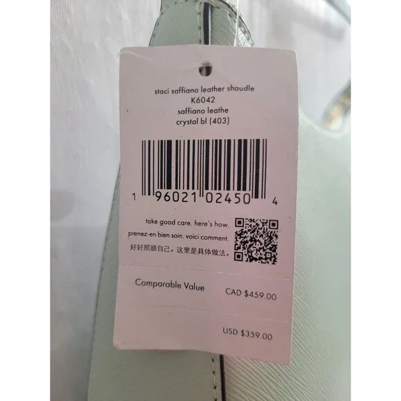NWT KATE SPADE Staci Saffiano Leather Shoulder/Hobo Bag Crystal Blue $359 *FLAW - Picture 3 of 16